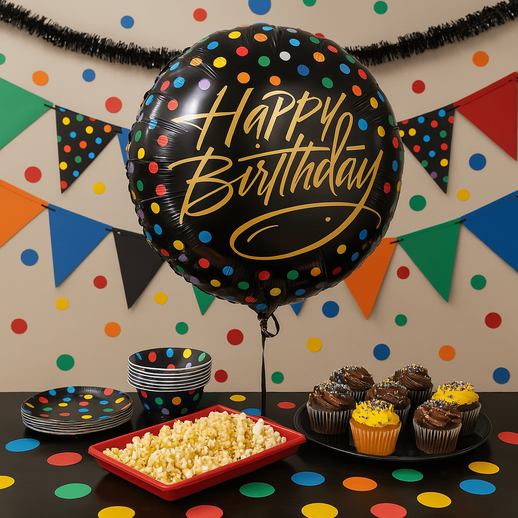 Globo Foil Cumpleaños Negro con Puntos de Colores – 45 cm - NAROSA SWEET PARTY