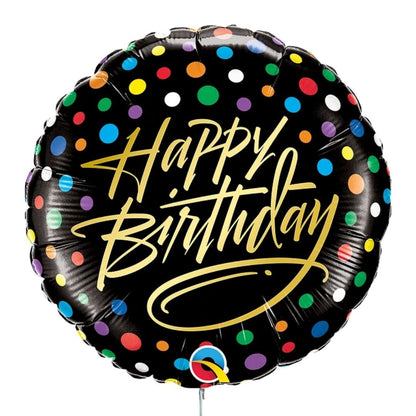 Globo Foil Cumpleaños Negro con Puntos de Colores – 45 cm - NAROSA SWEET PARTY