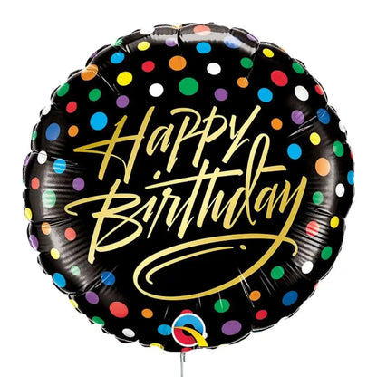 Globo Foil Cumpleaños Negro con Puntos de Colores – 45 cm - NAROSA SWEET PARTY