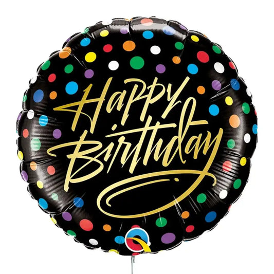 Globo Foil Cumpleaños Negro con Puntos de Colores – 45 cm - Narosa Sweet Party Barcelona