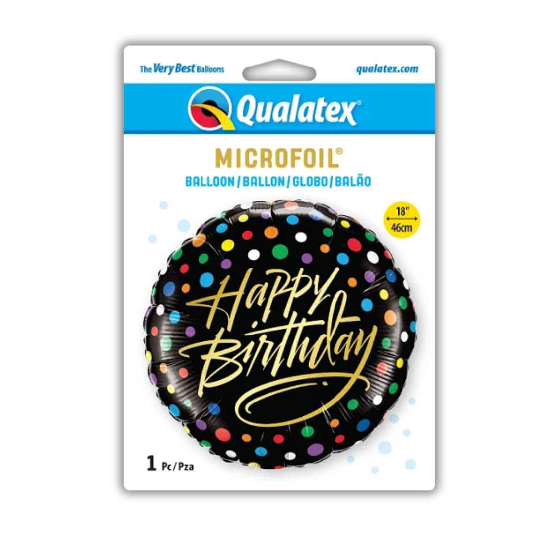 Globo Foil Cumpleaños Negro con Puntos de Colores – 45 cm - NAROSA SWEET PARTY