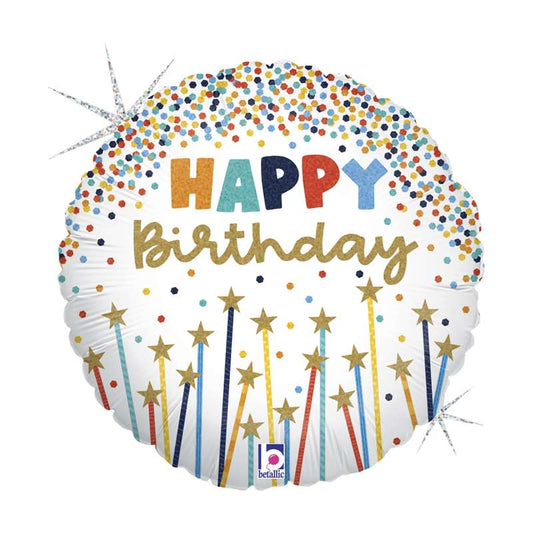Globo Foil Cumpleaños Velas y Estrellas – 46 cm Crema - NAROSA SWEET PARTY