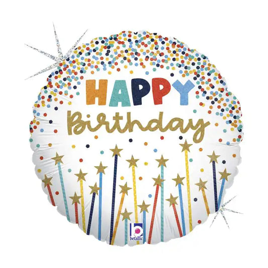 Globo Foil Cumpleaños Velas y Estrellas – 46 cm Crema - Narosa Sweet Party Barcelona