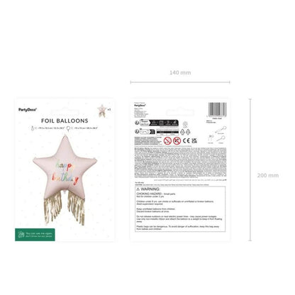 Globo Foil Estrella con Flecos Happy Birthday 72x72 cm – Apto para Aire o Helio - NAROSA SWEET PARTY