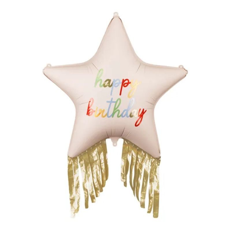 Globo Foil Estrella con Flecos Happy Birthday 72x72 cm – Apto para Aire o Helio - NAROSA SWEET PARTY