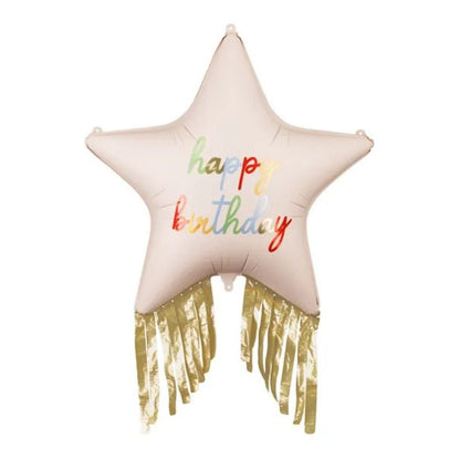 Globo Foil Estrella con Flecos Happy Birthday 72x72 cm – Apto para Aire o Helio - NAROSA SWEET PARTY