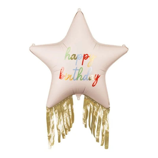 Globo Foil Estrella con Flecos Happy Birthday 72x72 cm – Apto para Aire o Helio - NAROSA SWEET PARTY