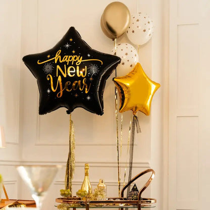 Globo Foil Estrella XL Happy New Year Negro 91 cm - Apto Aire y Helio - NAROSA SWEET PARTY