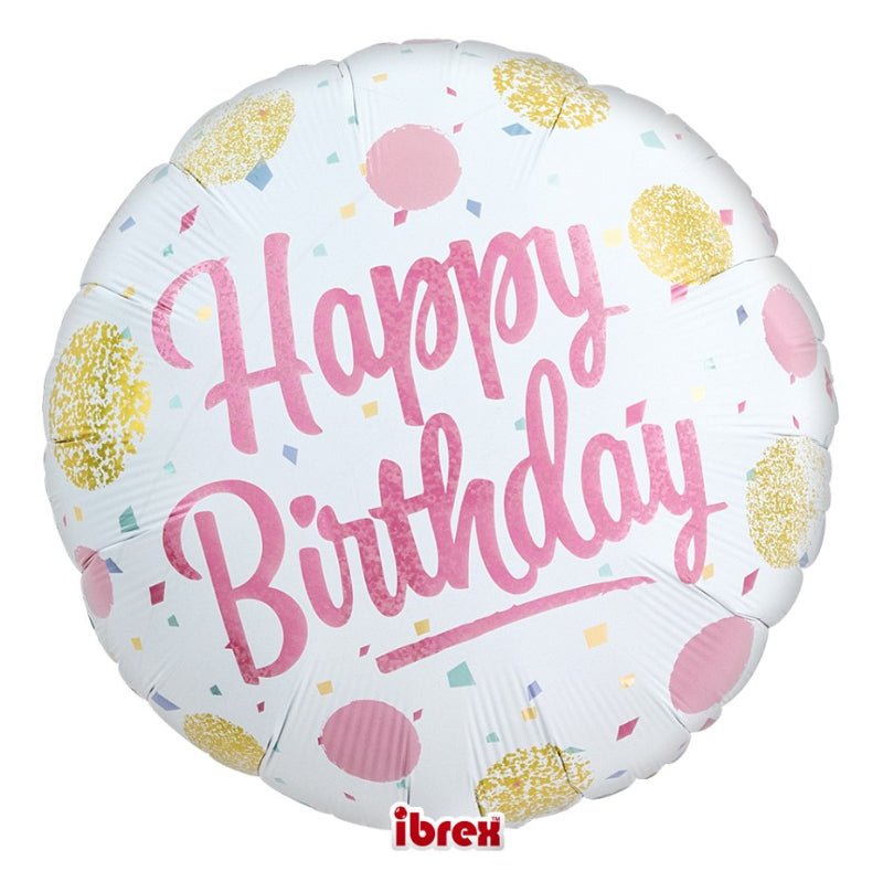 Globo foil “Happy Birthday” con lunares 35 cm. - NAROSA SWEET PARTY