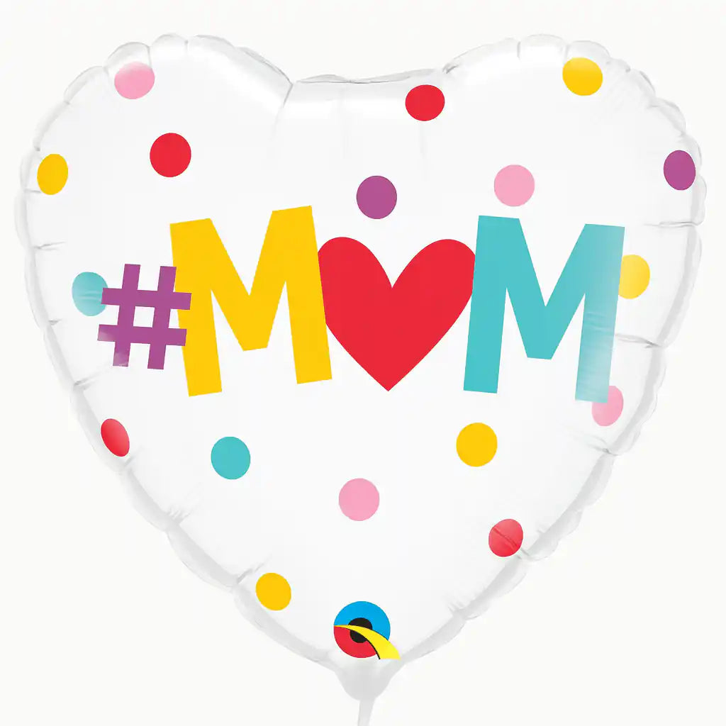 Globo Foil “#Mom” con Lunares – 45 cm Blanco Multicolor - Narosa Sweet Party Barcelona