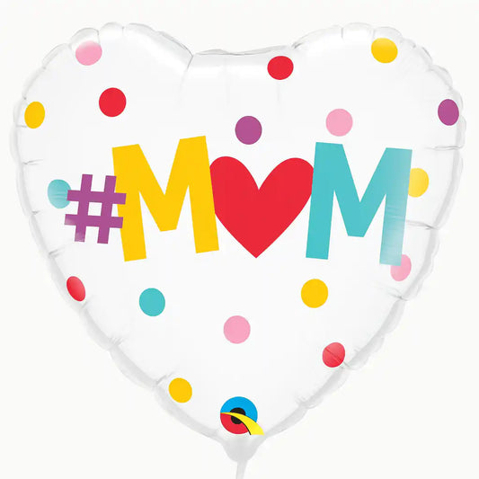 Globo Foil “#Mom” con Lunares – 45 cm Blanco Multicolor - Narosa Sweet Party Barcelona