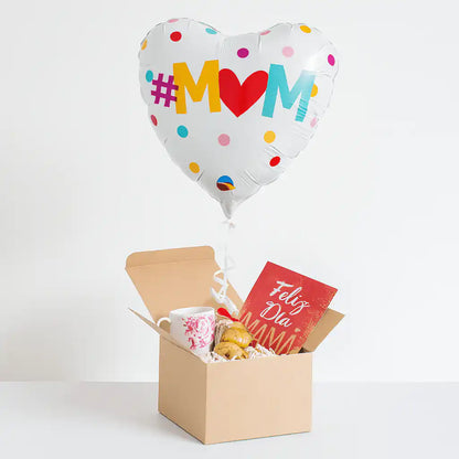Globo Foil “#Mom” con Lunares – 45 cm Blanco Multicolor - Narosa Sweet Party Barcelona