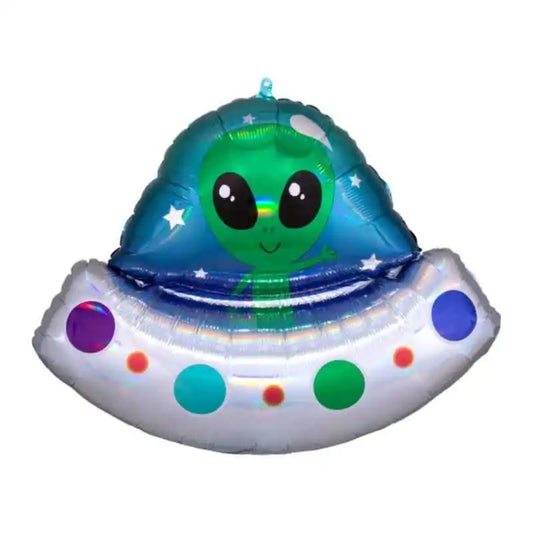 Globo Foil Nave Espacial Alienígena Holográfica 71x53 cm - NAROSA SWEET PARTY