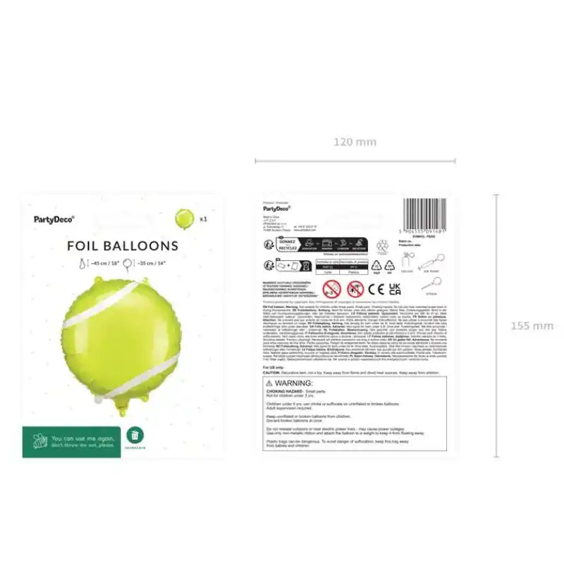 Globo Foil Pelota de Tenis 35x35 cm – Apto para Aire y Helio - Narosa Sweet Party Barcelona