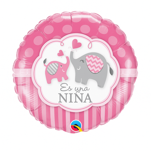 Globo Foil Redondo 45 cm – Es una Niña con Elefantes - NAROSA SWEET PARTY