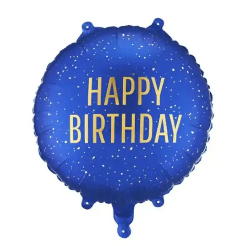 Globo Foil Redondo Azul Happy Birthday 35x35 cm – Apto Aire y Helio - NAROSA SWEET PARTY