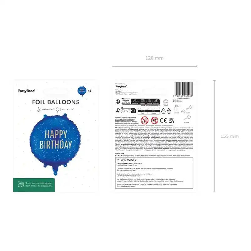 Globo Foil Redondo Azul Happy Birthday 35x35 cm – Apto Aire y Helio - NAROSA SWEET PARTY