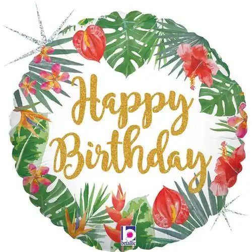 Globo foil redondo con diseño tropical de cumpleaños de 46 cm para decoración de fiestas veraniegas