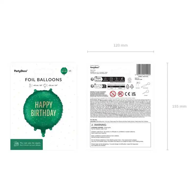 Globo Foil Redondo Verde Happy Birthday 35x35 cm – Apto Aire y Helio - NAROSA SWEET PARTY