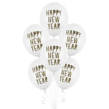 Globos Blancos Happy New Year (6 uds) – Apto aire o helio - NAROSA SWEET PARTY
