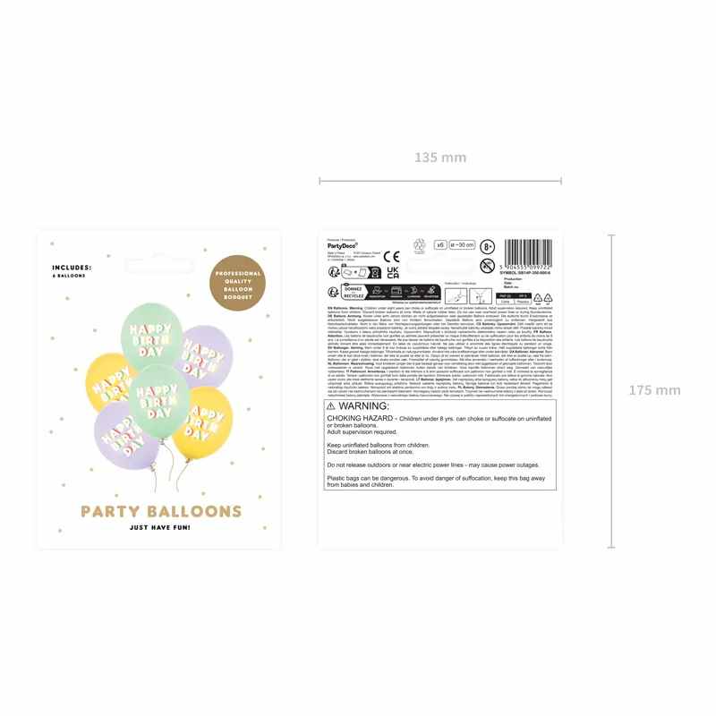 Globos Látex Happy Birthday Mix Colores Pastel 30 cm | Aire y Helio - NAROSA SWEET PARTY