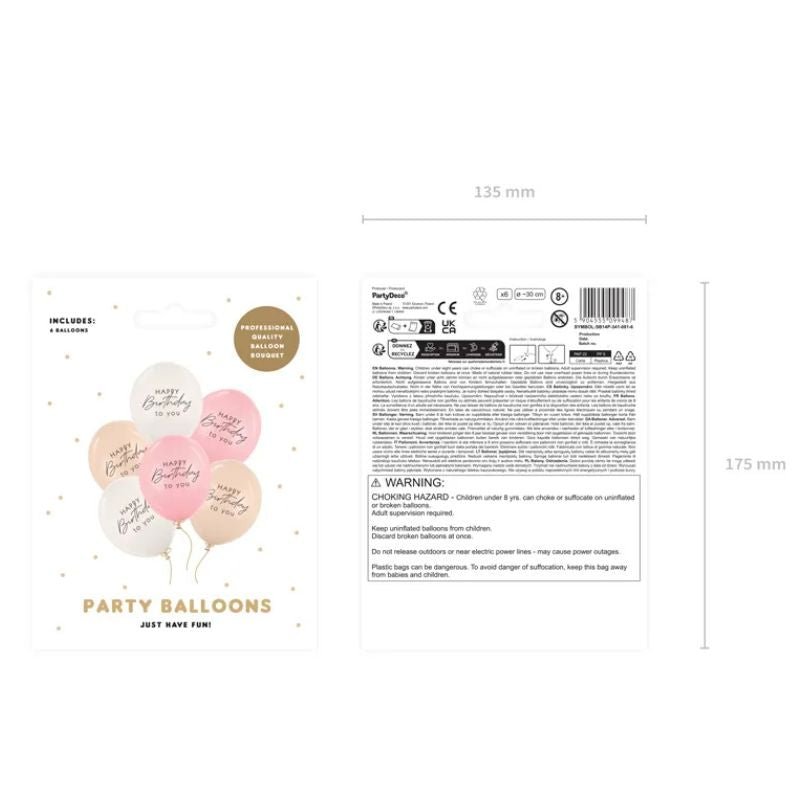 Globos Látex Happy Birthday Rosa Mix 30 cm (Pack 6 uds) - NAROSA SWEET PARTY