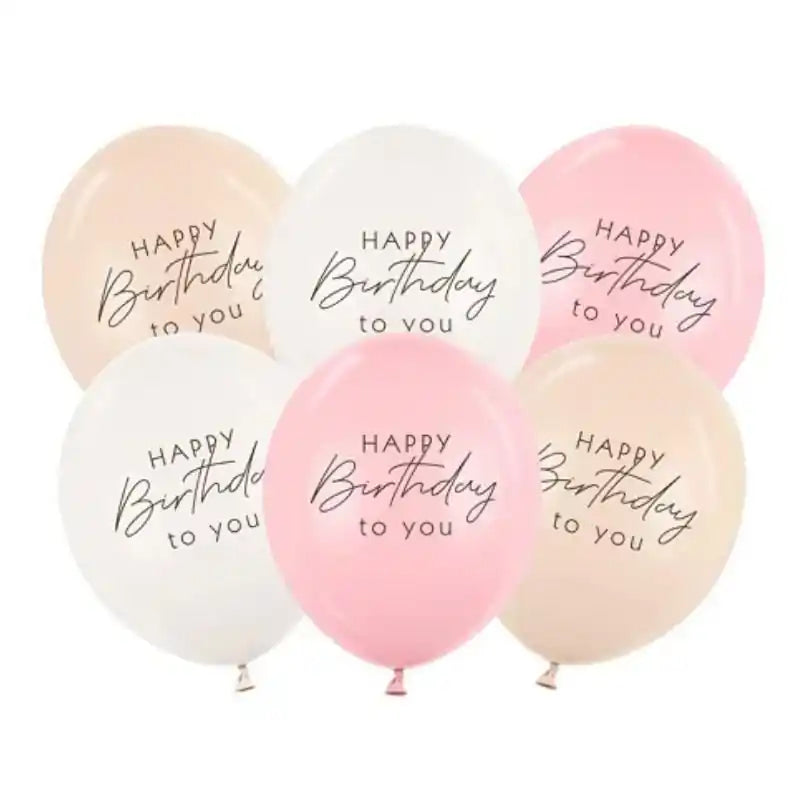 Globos Látex Happy Birthday Rosa Mix 30 cm (Pack 6 uds) - Narosa Sweet Party Barcelona