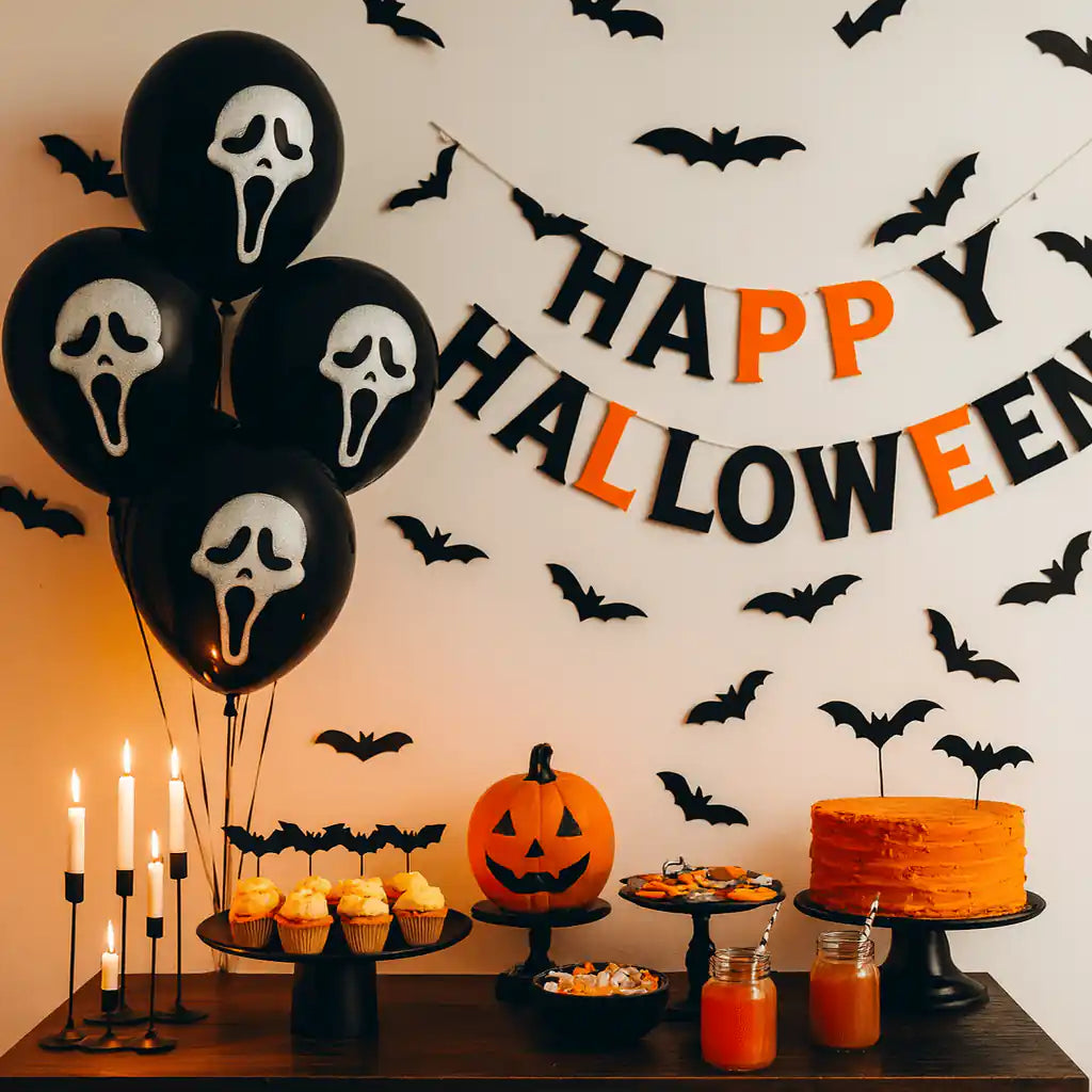 Globos Negros Halloween con Máscara de Grito – Pack 6 uds. (30 cm) - NAROSA SWEET PARTY