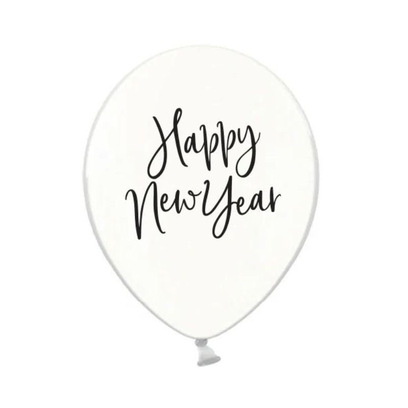 Globos Transparentes con Estampado Negro Happy New Year (6 uds) - NAROSA SWEET PARTY