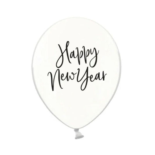 Globos Transparentes con Estampado Negro Happy New Year (6 uds) - NAROSA SWEET PARTY