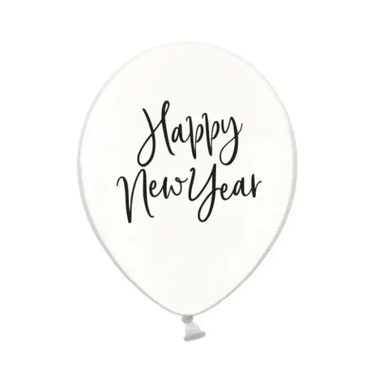 Globos Transparentes con Estampado Negro Happy New Year (6 uds) - NAROSA SWEET PARTY