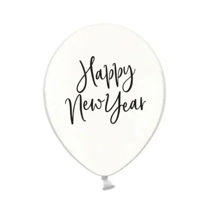 Globos Transparentes con Estampado Negro Happy New Year (6 uds) - Narosa Sweet Party Barcelona