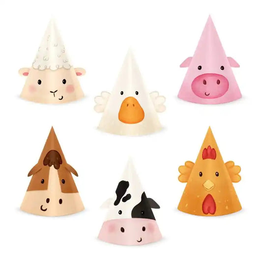 Gorros de Fiesta Granja 10x16 cm – Pack 6 uds - NAROSA SWEET PARTY