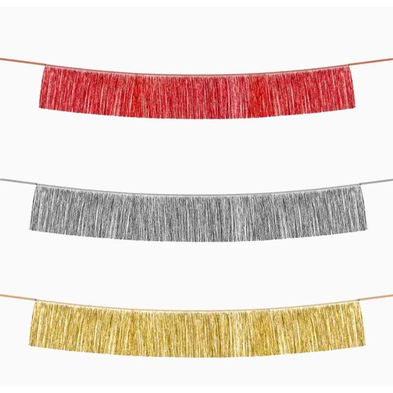 Guirnalda de Flecos Metalizada 20 x 150 cm – Roja, dorada, plata. - NAROSA SWEET PARTY