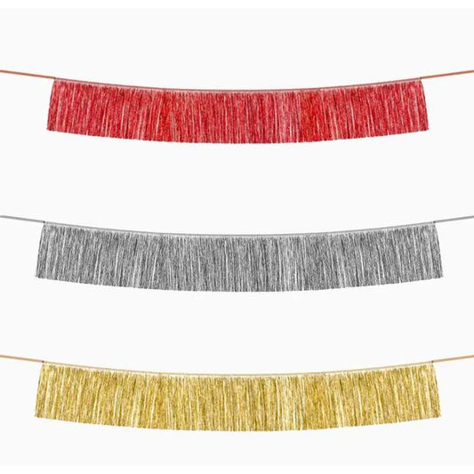 Guirnalda de Flecos Metalizada 20 x 150 cm – Roja, dorada, plata. - NAROSA SWEET PARTY