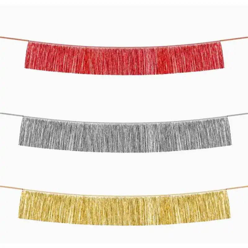 Guirnalda de Flecos Metalizada 20 x 150 cm – Roja, dorada, plata. - NAROSA SWEET PARTY