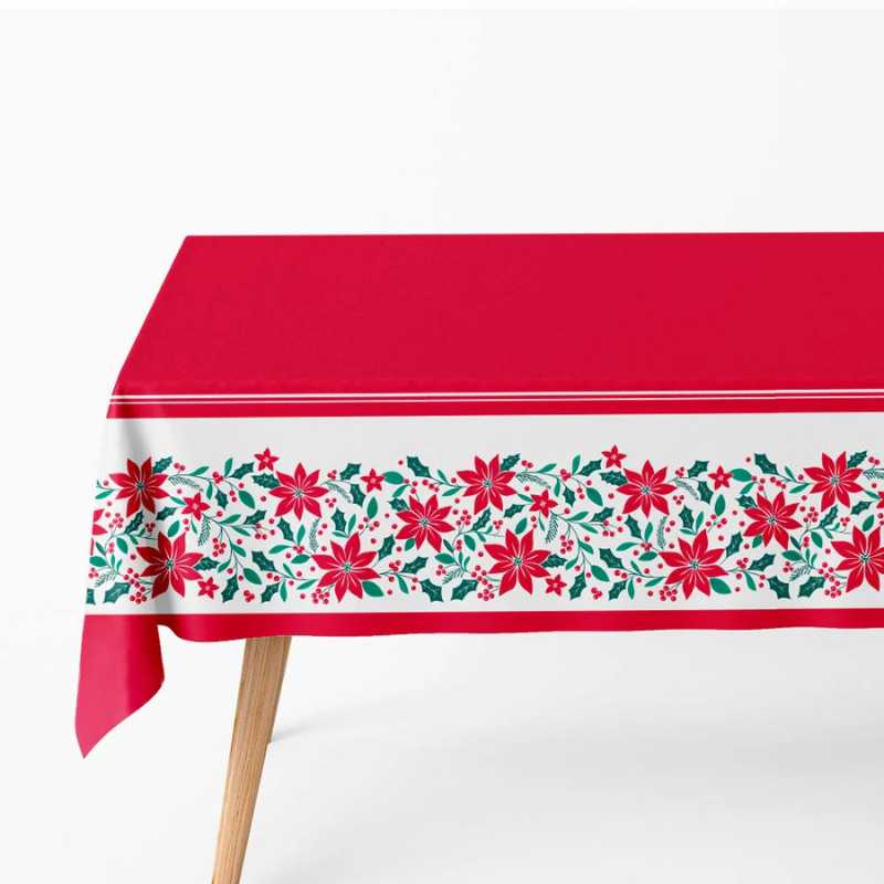 Mantel de Papel Impermeable Navidad Flor de Pascua 1,20 x 1,80 m - NAROSA SWEET PARTY