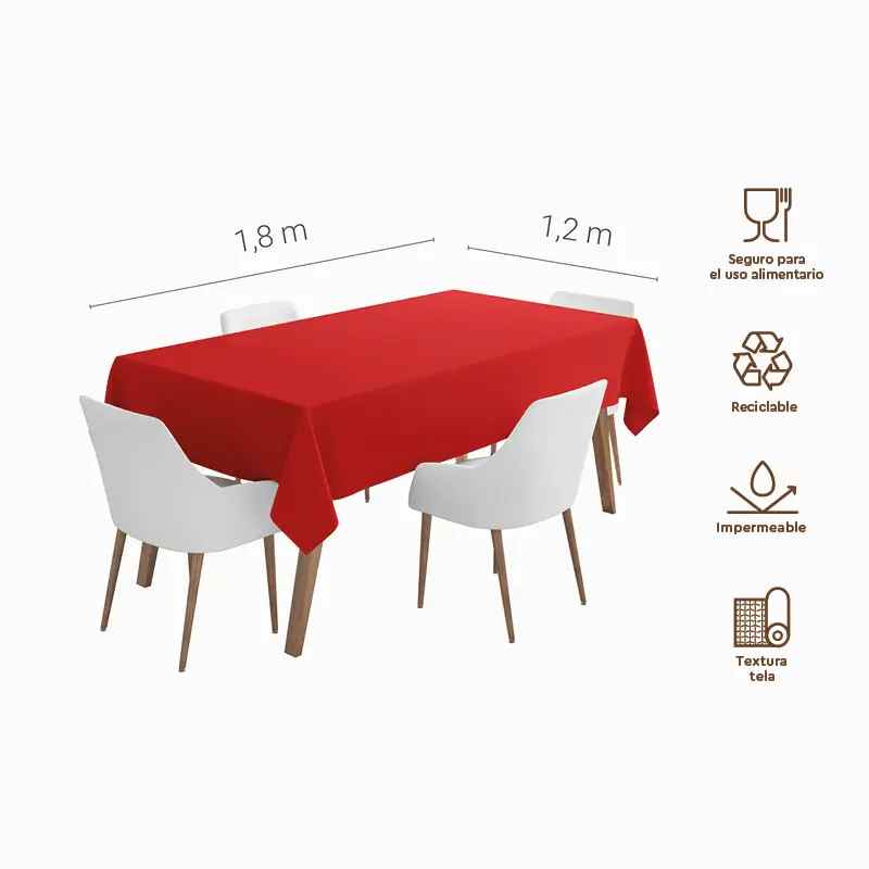 Mantel Papel Plegado Impermeable Metalizado Rojo 1.20 x 1.80 m - NAROSA SWEET PARTY