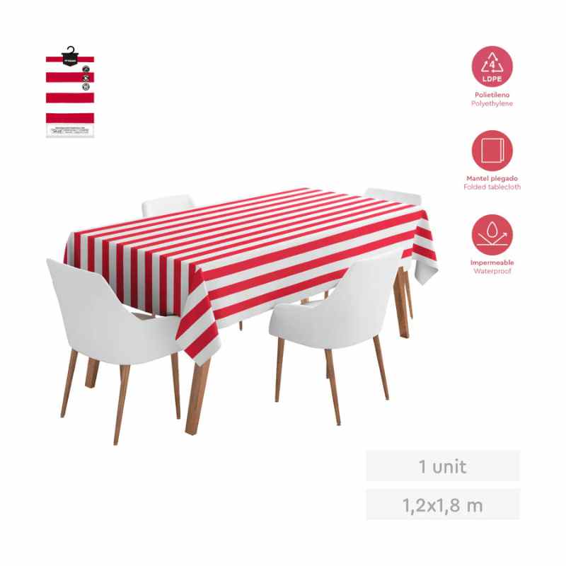 Mantel Papel Plegado Impermeable Rayas Rojo y Blanco 1.20 x 1.80 m - NAROSA SWEET PARTY