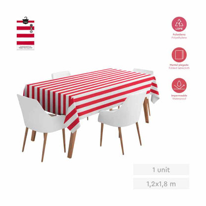 Mantel Papel Plegado Impermeable Rayas Rojo y Blanco 1.20 x 1.80 m - NAROSA SWEET PARTY