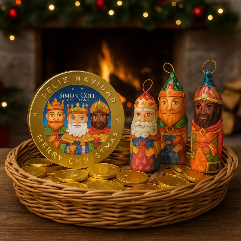 Chocolate navideño tipo medalla perfecto para el Día de Reyes.