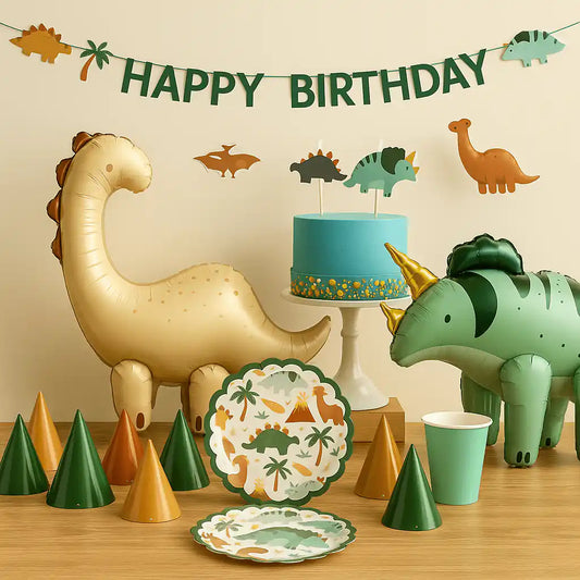 Pack Fiesta Dinosaurio – Decoración, Vajilla y Globo de Pie - Narosa Sweet Party Barcelona