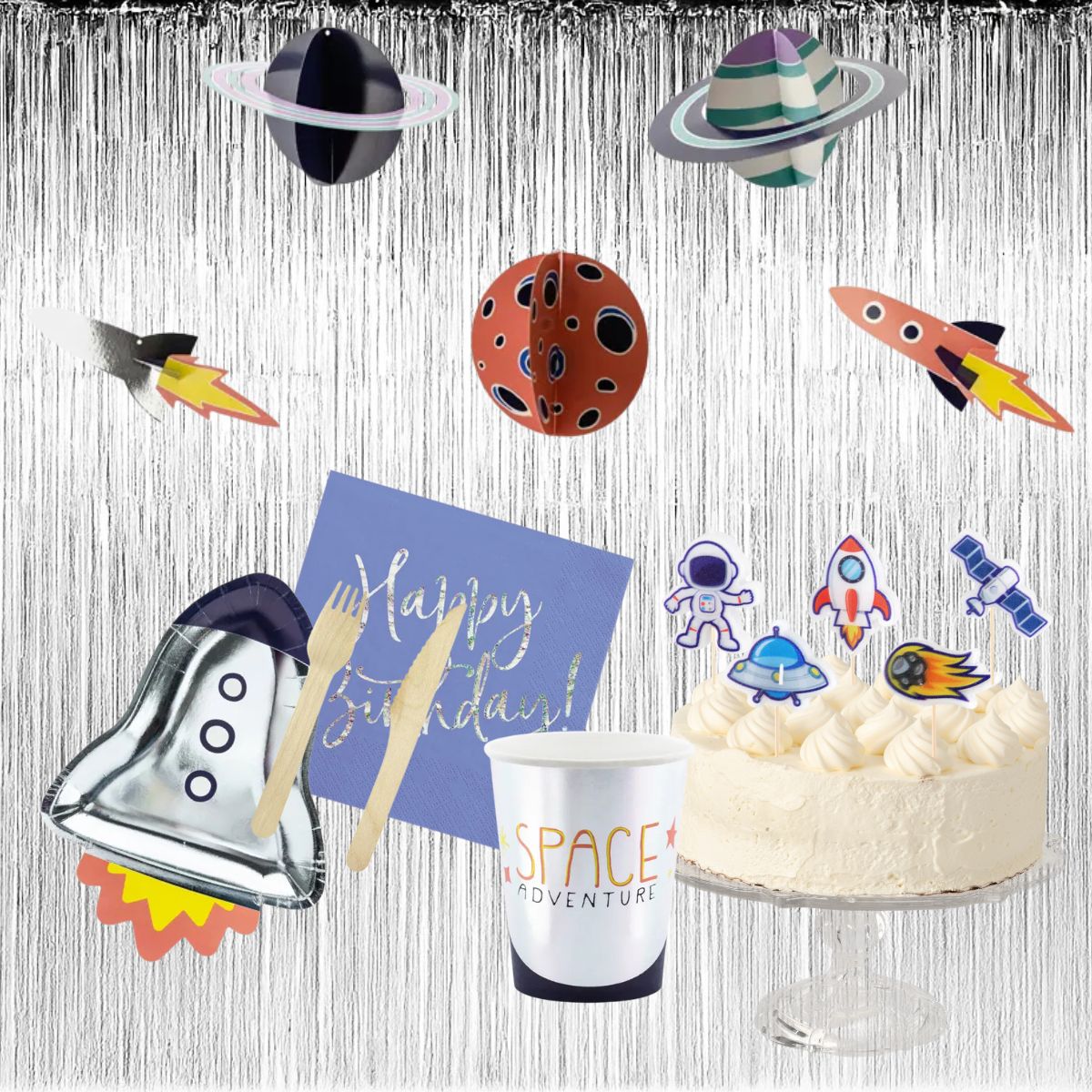 Pack Fiesta Espacial – Decoración + Vajilla - NAROSA SWEET PARTY