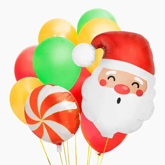 Pack Globos Navidad Papá Noel – Foil + Látex (10 uds) - Narosa Sweet Party Barcelona