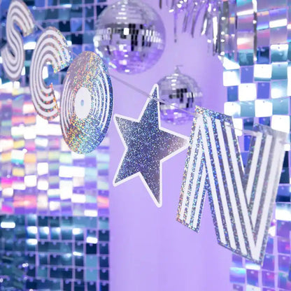 Pancarta Disco Plata 182x16 cm – Decoración Colgante para Fiestas – 1 ud - NAROSA SWEET PARTY