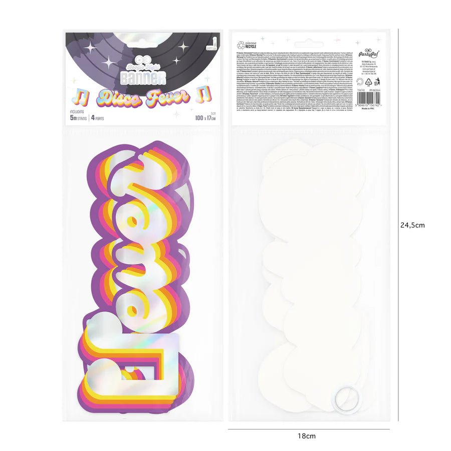 Pancarta Disco Retro 100x17 cm – Decoración Colgante Años 70 – 1 ud - NAROSA SWEET PARTY