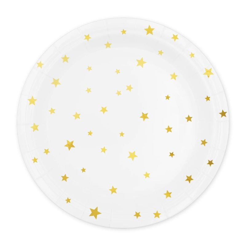 Platos blancos con estrellas doradas, 23 cm, 6 uds. - NAROSA SWEET PARTY