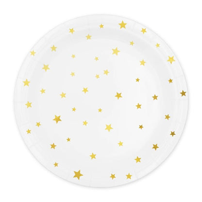 Platos blancos con estrellas doradas, 23 cm, 6 uds. - NAROSA SWEET PARTY
