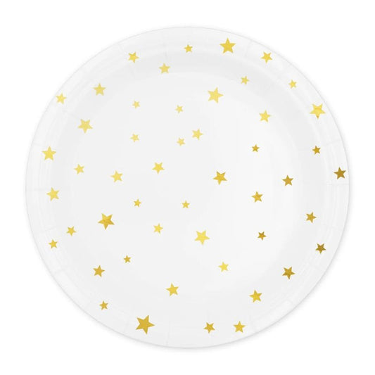 Platos blancos con estrellas doradas, 23 cm, 6 uds. - NAROSA SWEET PARTY