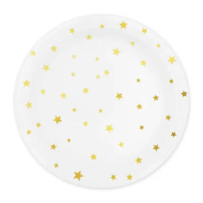 Platos blancos con estrellas doradas, 23 cm, 6 uds. - Narosa Sweet Party Barcelona